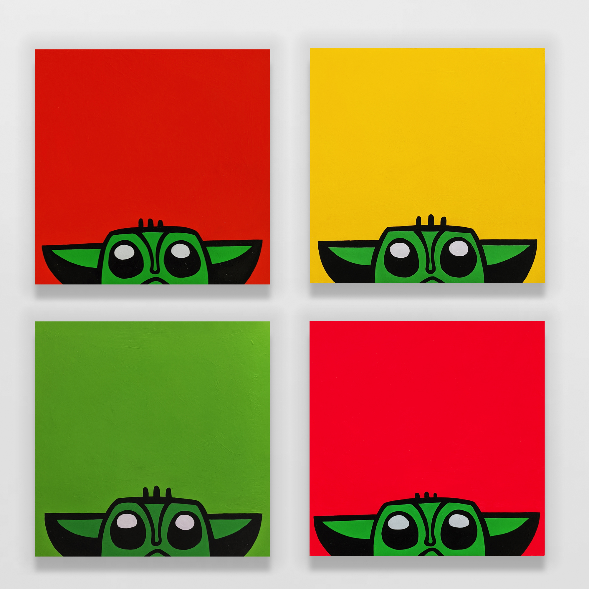 Four Grogus on differnt color backgrounds