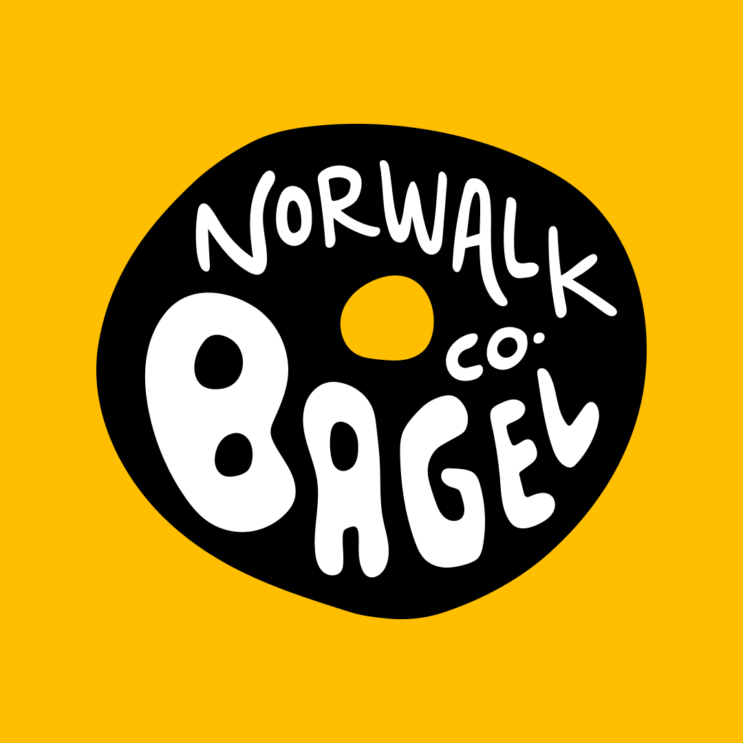 Norwalk Bagel Co. logo — black oval bagel mark on yellow background