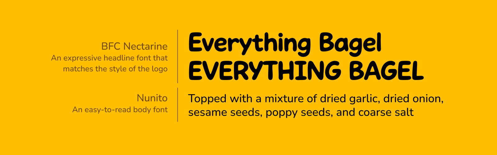 Brand typography — BFC Nectarine and Nunito on yellow background